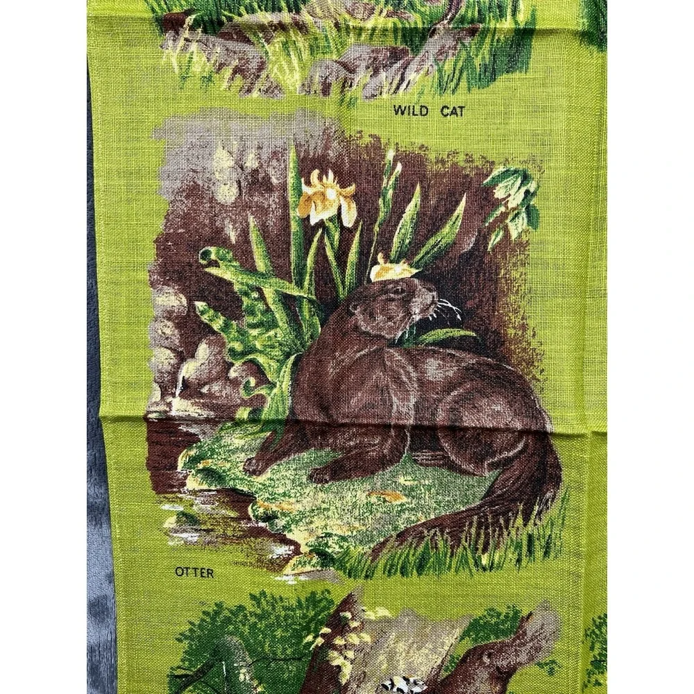 Vintage Ulster Weavers Irish Tea Towel All Linen Wildlife Scene Mint Condition